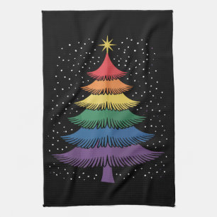 LGBT-Q Pride Christmas Tree Pajama Rainbow Flag Tea Towel