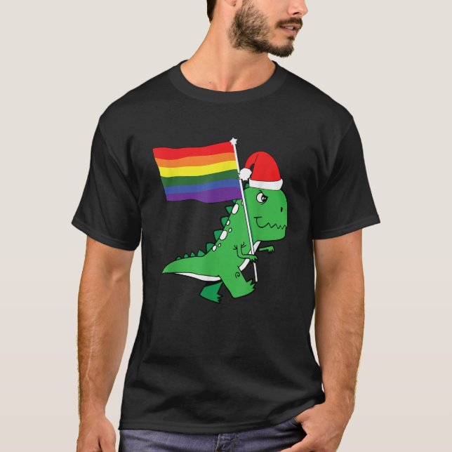 LGBT Q Pride T Rex Christmas Cute Gay Flag Xmas Pa T-Shirt (Front)