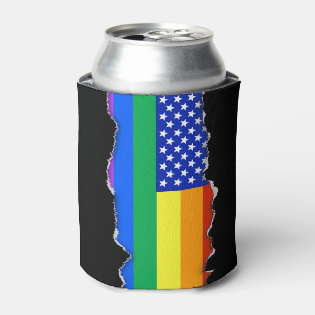LGBT Rainbow American Flag Can Cooler (Can Front)