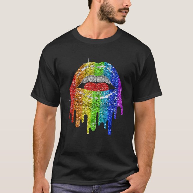 Lgbt Rainbow Bling Lgbt Lips Pride Gay Bisexual Le T-Shirt (Front)