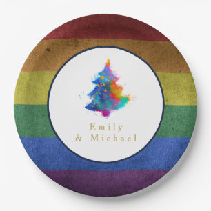 LGBT Rainbow Christmas Tree Custom Gay Pride Flag Paper Plate