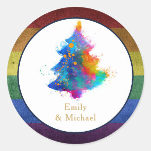 LGBT Rainbow Christmas Tree Event Personalised Classic Round Sticker