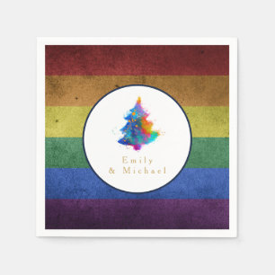 LGBT Rainbow Christmas Tree Party Gay Pride Flag Napkin