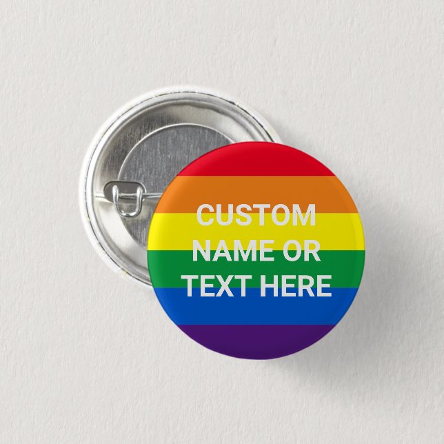 Lgbt rainbow colours gay pride flag custom text 3 cm round badge (Front & Back)