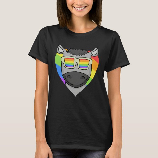 LGBT Rainbow  Donkey  Gay Pride  LGBT Heart Animal T-Shirt (Front)