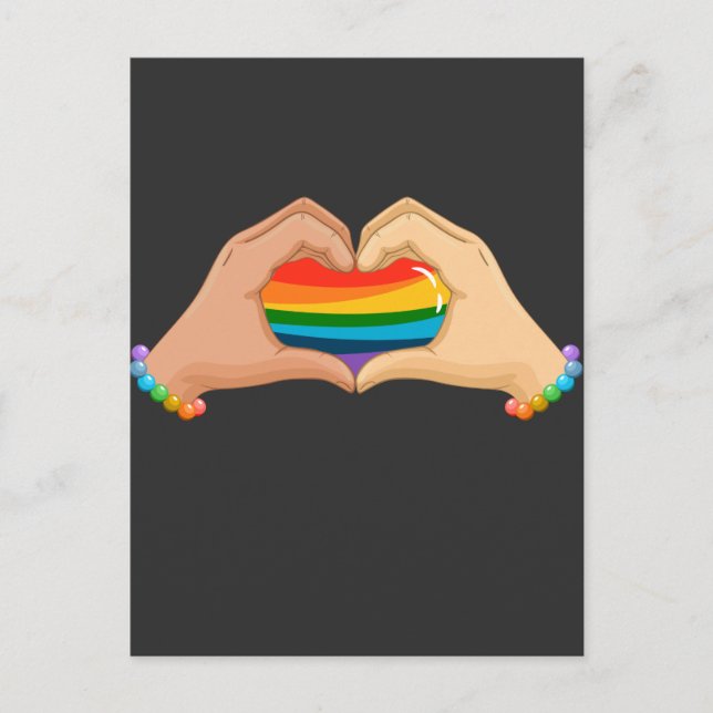 LGBT Rainbow Flag Hands Heart Colourful Love Postcard (Front)