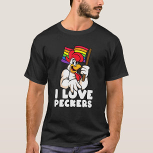 Lgbt Rainbow Flag Rooster Pun I Love Peckers Gay C T-Shirt