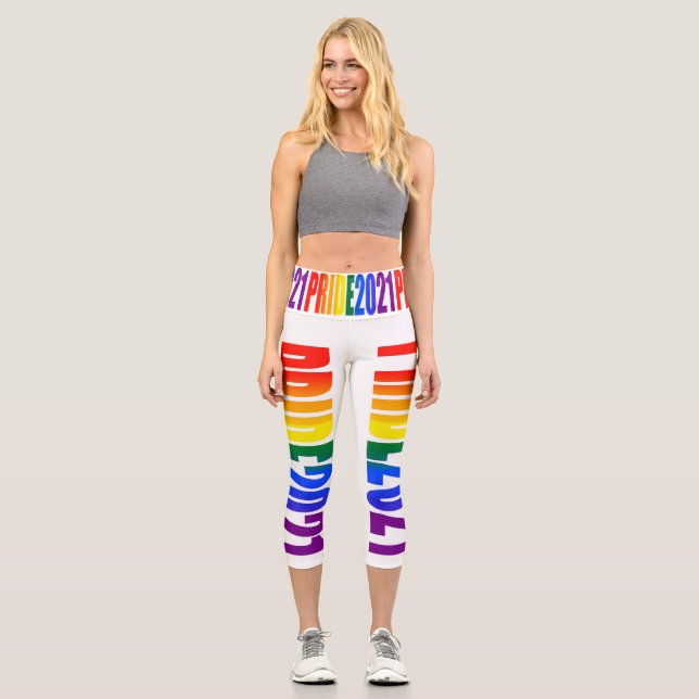 LGBT Rainbow Flag Text Gay Pride 2021 LGBTQ Capri Leggings (Front)