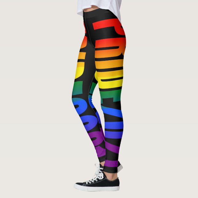 LGBT Rainbow Flag Text Gay Pride 2021 LGBTQ Leggings (Left)