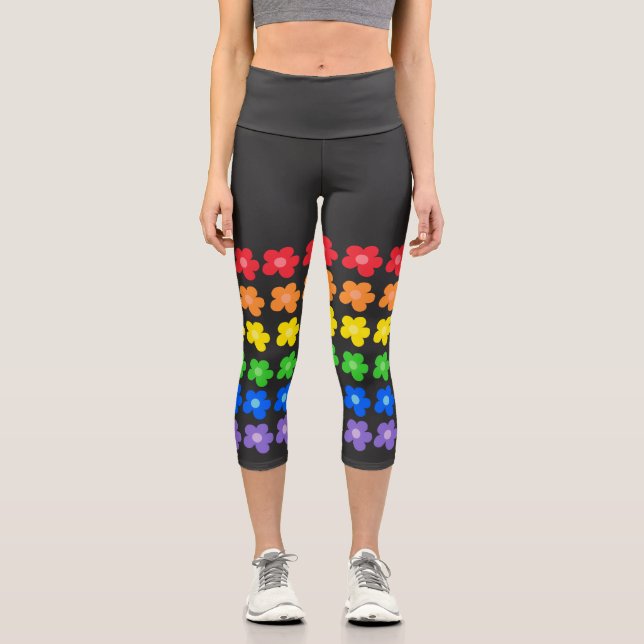 LGBT Rainbow Flowers Gay Pride Freedom & Equality  Capri Leggings (Front)