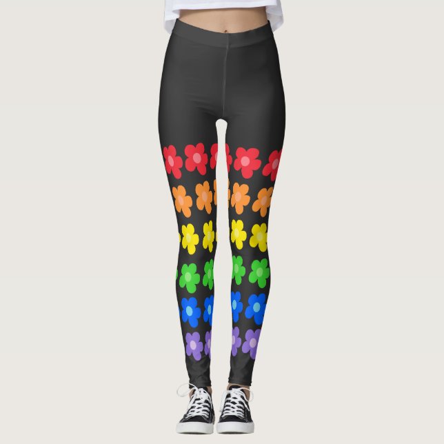 LGBT Rainbow Flowers Gay Pride Freedom & Equality  Leggings (Front)