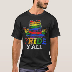 LGBT Rainbow Gay Pride Flag Cowboy Hat Western Cow T-Shirt