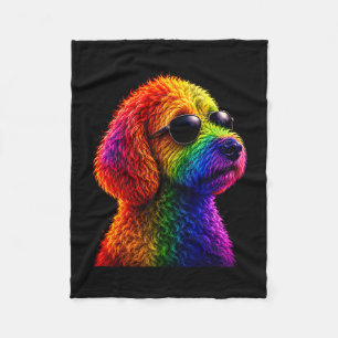 Lgbt rainbow goldendoodle with sunglasses gay fleece blanket