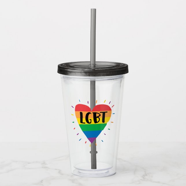LGBT Rainbow Heart Acrylic Tumbler (Front)