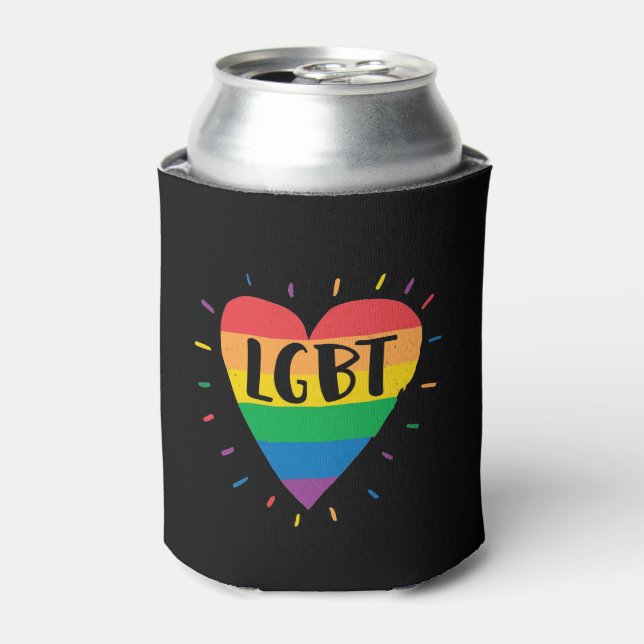 LGBT Rainbow Heart Can Cooler (Can Front)