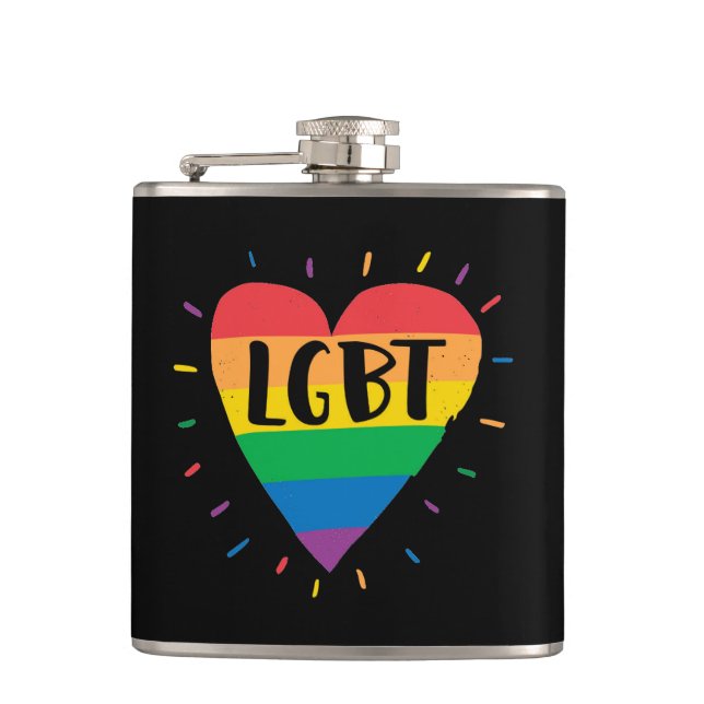 LGBT Rainbow Heart Hip Flask (Front)