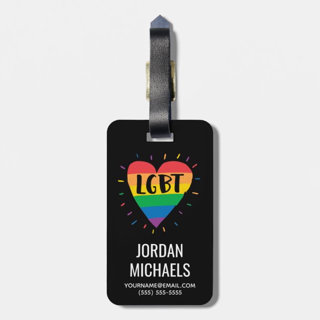 LGBT Rainbow Heart Luggage Tag (Back Vertical)