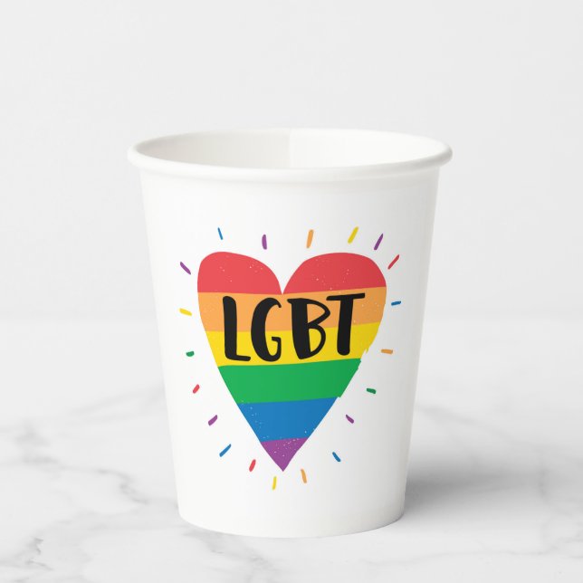 LGBT Rainbow Heart Paper Cups (Left)