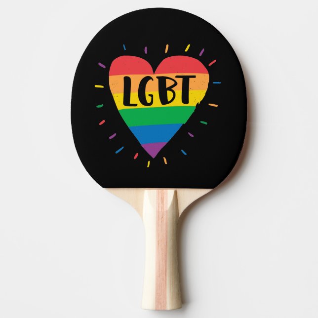 LGBT Rainbow Heart Ping Pong Paddle (Front)
