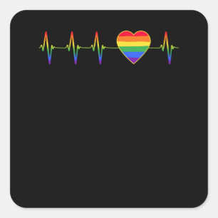 LGBT Rainbow Heartbeat EKG Square Sticker