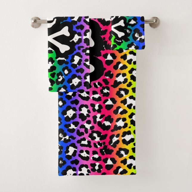  LGBT Rainbow Jolly Roger Leopard Print Bath Towel Set (Insitu)