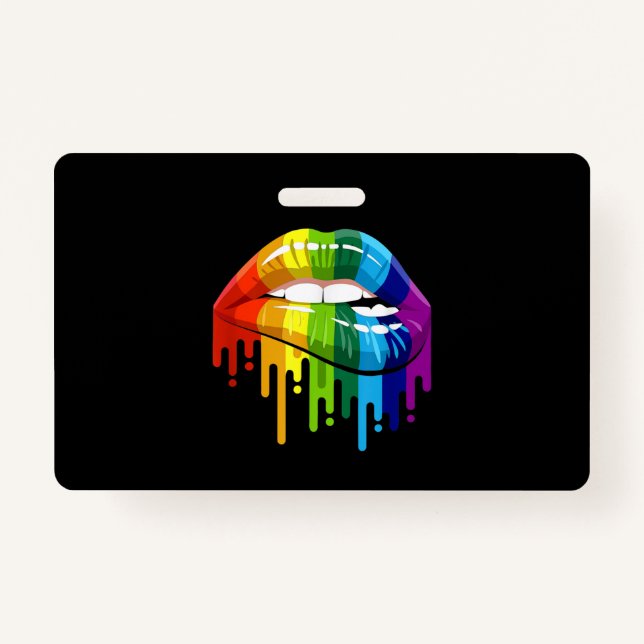 LGBT Rainbow Lip Gay Pride ID Badge (Front)