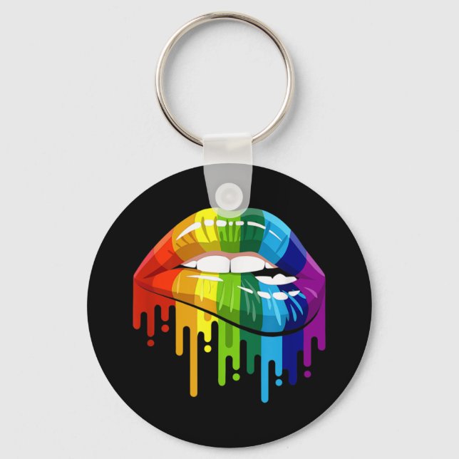 LGBT Rainbow Lip Gay Pride Key Ring (Front)