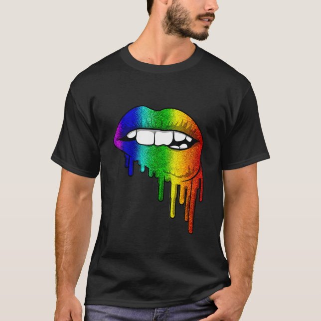 Lgbt Rainbow Lips Pride Gay Homosexual Lesbian Tee (Front)