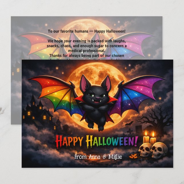 🕷️🌈LGBT Rainbow Moon Bat  card (Front/Back)