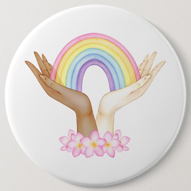 LGBT Rainbow on Hands 6 Cm Round Badge (Front)
