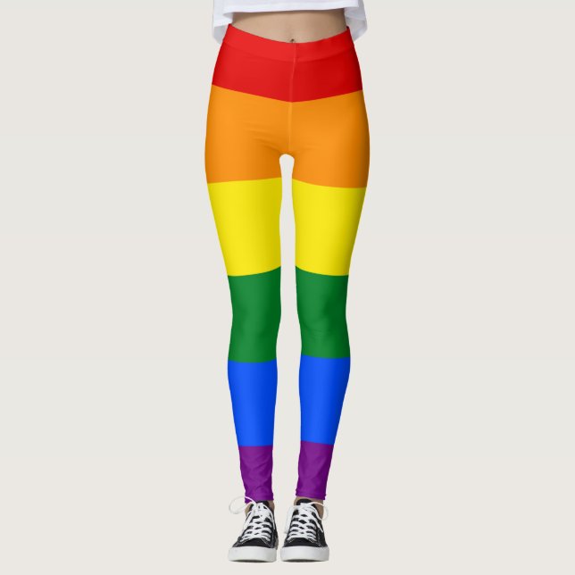 LGBT Rainbow Pride Flag Horizontal Stripe Leggings (Front)