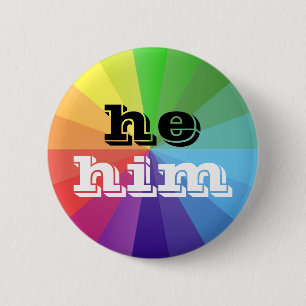 LGBT Rainbow Pride Flag Pronoun Button He/Him