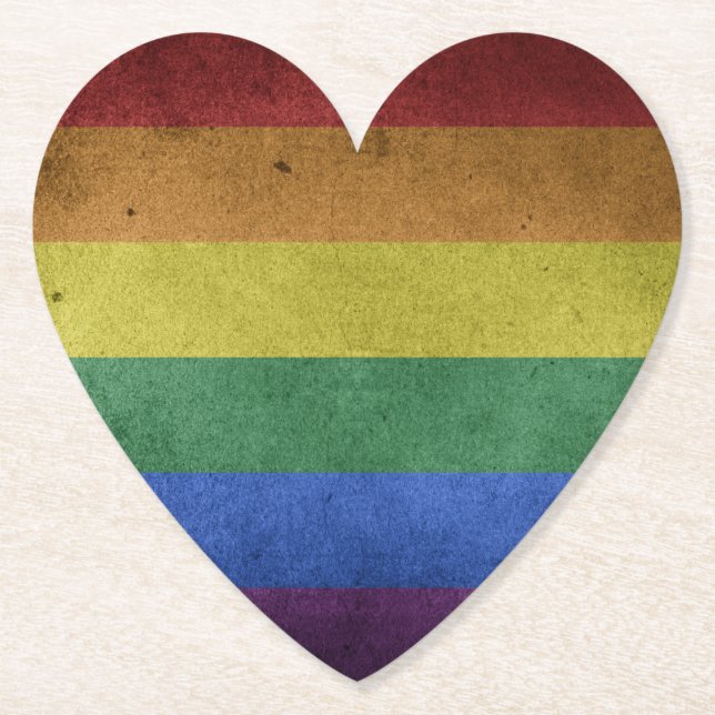 LGBT Rainbow Pride Flag Retro Style Paper Coaster (Front)