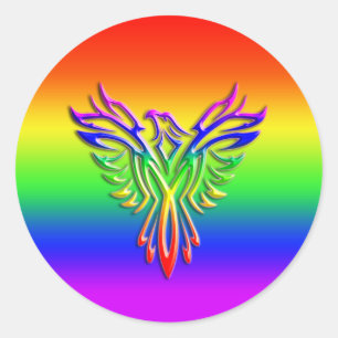 LGBT Rainbow Pride Phoenix Rising, embossed-effect Classic Round Sticker