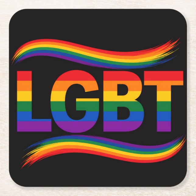 LGBT Rainbow Pride Square Paper Coaster (Front)