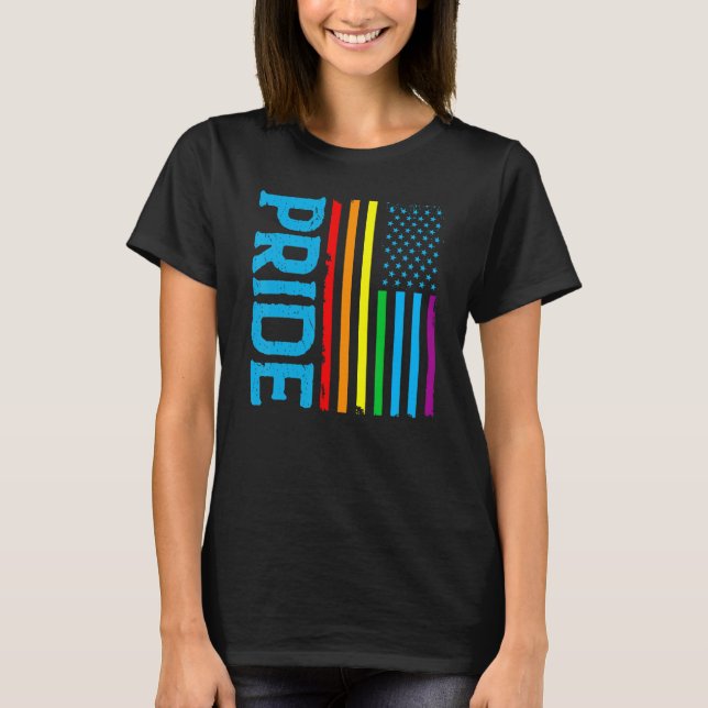 LGBT Rainbow Pride US American Flag Patriotic Coup T-Shirt (Front)