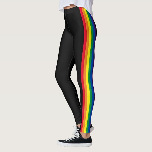 Lgbt rainbow stripes gay pride flag black leggings (Left)