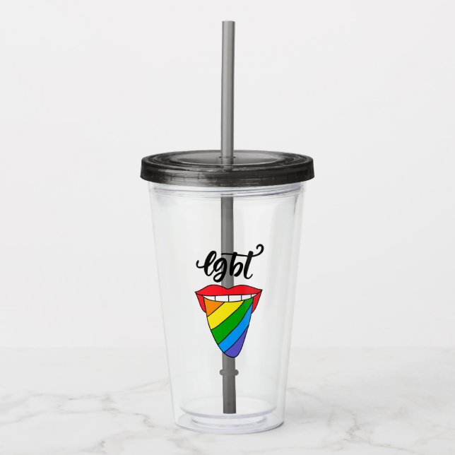 LGBT Rainbow Tongue Acrylic Tumbler (Front)