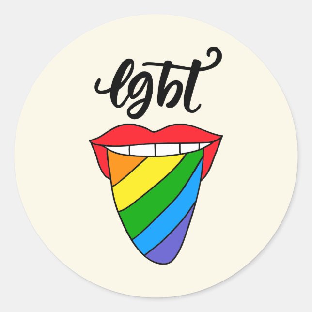 LGBT Rainbow Tongue Classic Round Sticker (Front)
