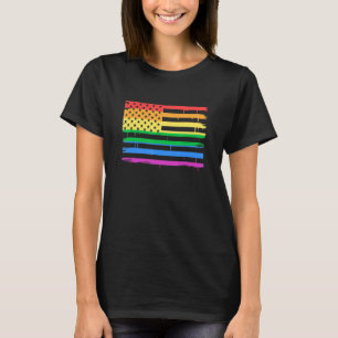 LGBT Rainbow USA American Flag Gay Lesbian Patriot T-Shirt
