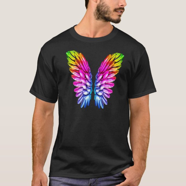 LGBT Rainbow Wings Coloured Angel Lesbian And Gay  T-Shirt (Front)