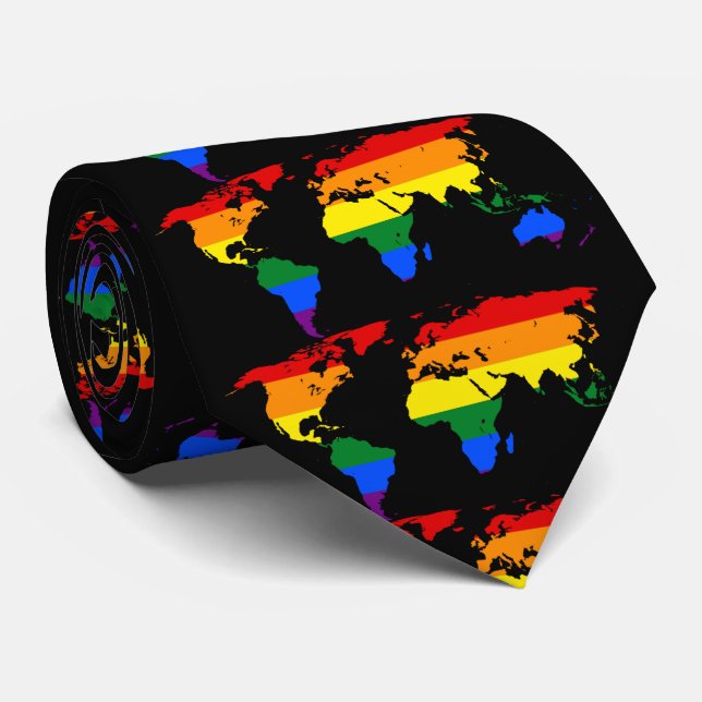 LGBT Rainbow World Map Neck Tie (Rolled)