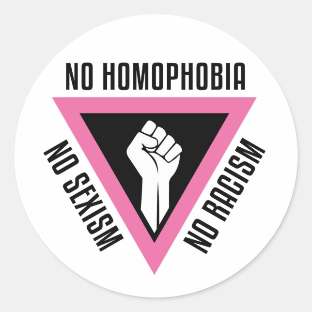 LGBT - Raised fist in Pink triangle Classic Round Sticker (Front)