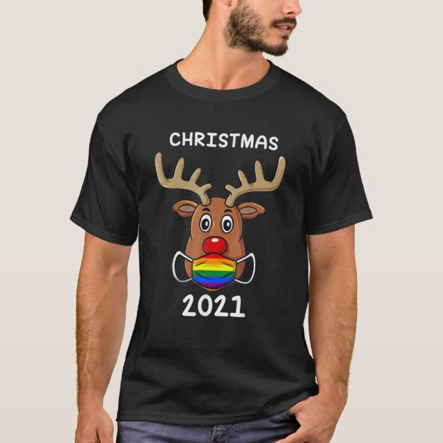 LGBT Reindeer Christmas 2021 Christmas Gay Lesbian T-Shirt (Front)