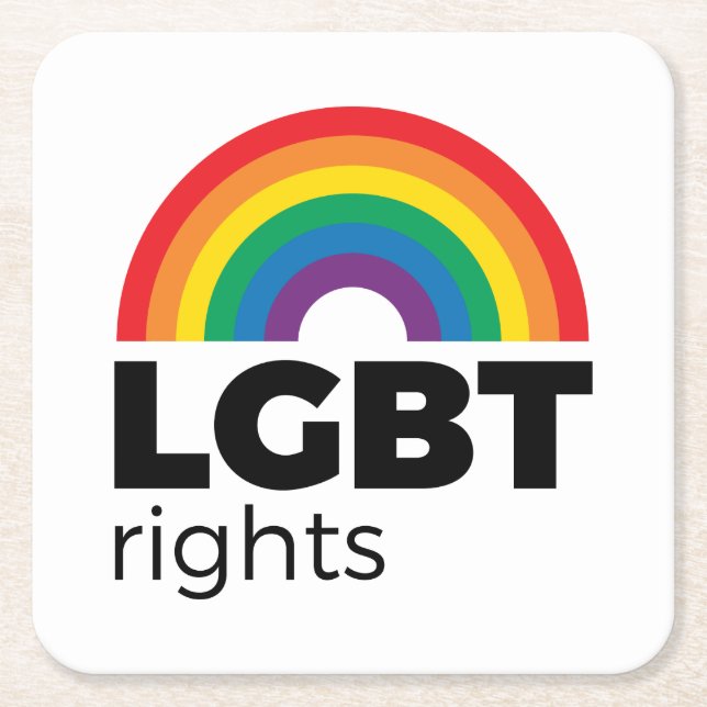 LGBT Rights Rainbow Square Paper Coaster (Front)