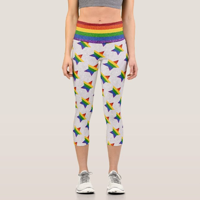 LGBT Star Pride Flag Glitter Capri Leggings (Front)