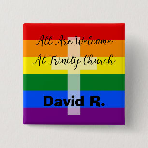 LGBT Supportive Christian button with Cross