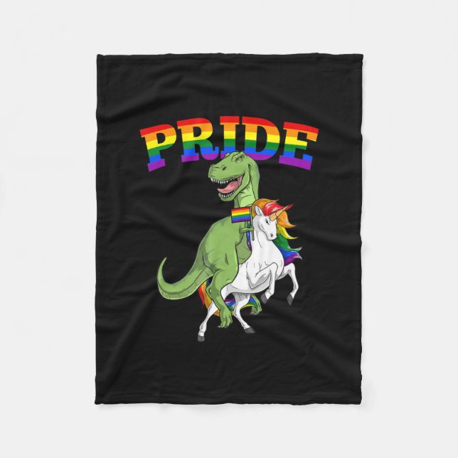 Lgbt T-Rex Dinosaur Unicorn Gay Pride Rainbow Lgbt Fleece Blanket (Front)