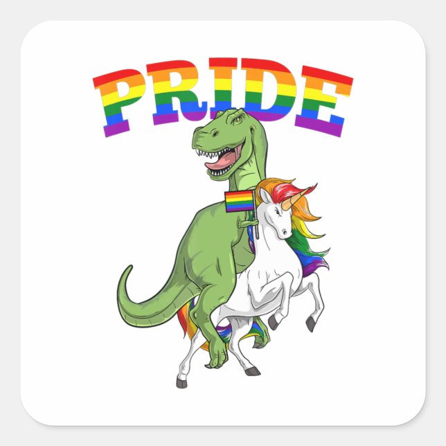Lgbt T-Rex Dinosaur Unicorn Gay Pride Rainbow Lgbt Square Sticker (Front)
