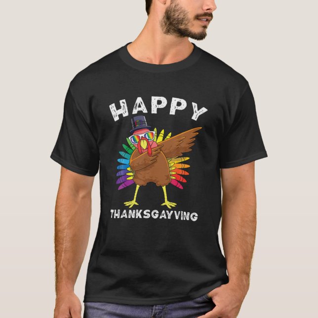 LGBT Thanksgiving Turkey LGBTQ  Rainbow Gay Pride T-Shirt (Front)